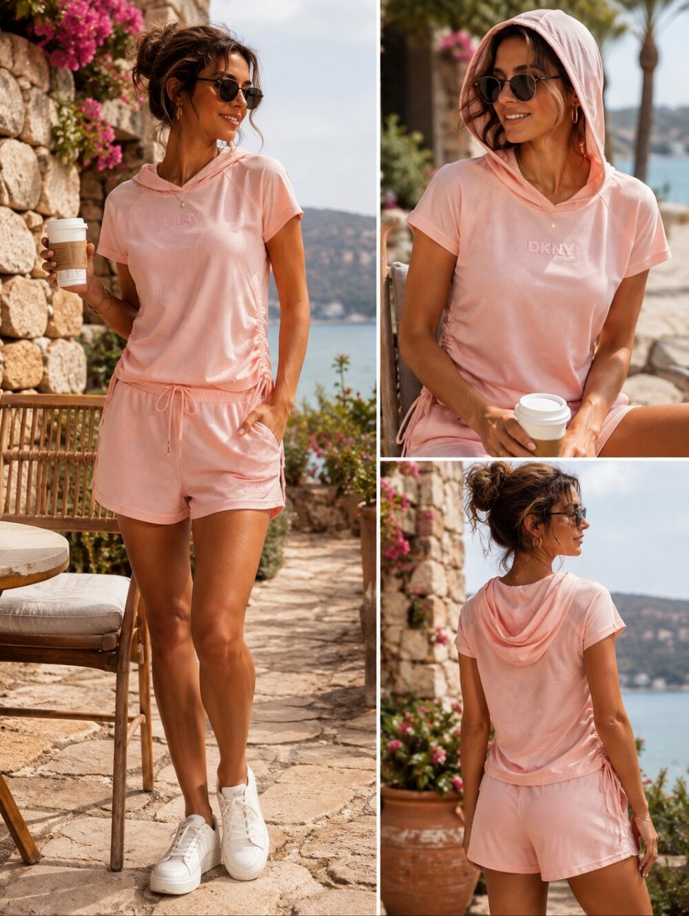 DKNY Sport Light Pink Hooded Active Tee